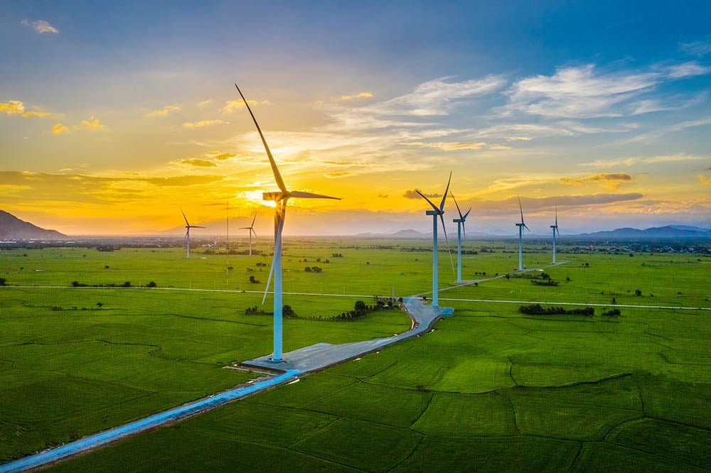 Landscape with Turbine Green Energy Electricity, Windmill for electric power production, Wind turbines generating electricity on rice field at Phan Rang, Ninh Thuan, Vietnam. Clean energy concept., Landscape with Turbine Green Energy Electricity, Windmill for el