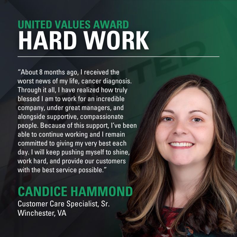 United Values Award Hard Work Candice Hammond