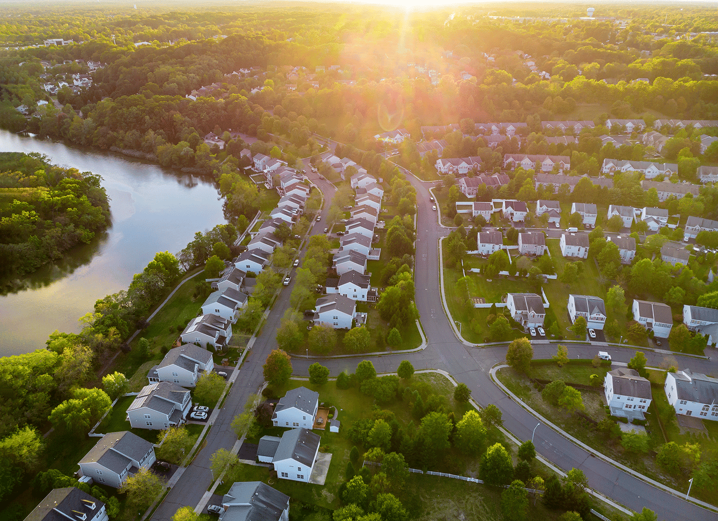 Aerial view of a neighborhood