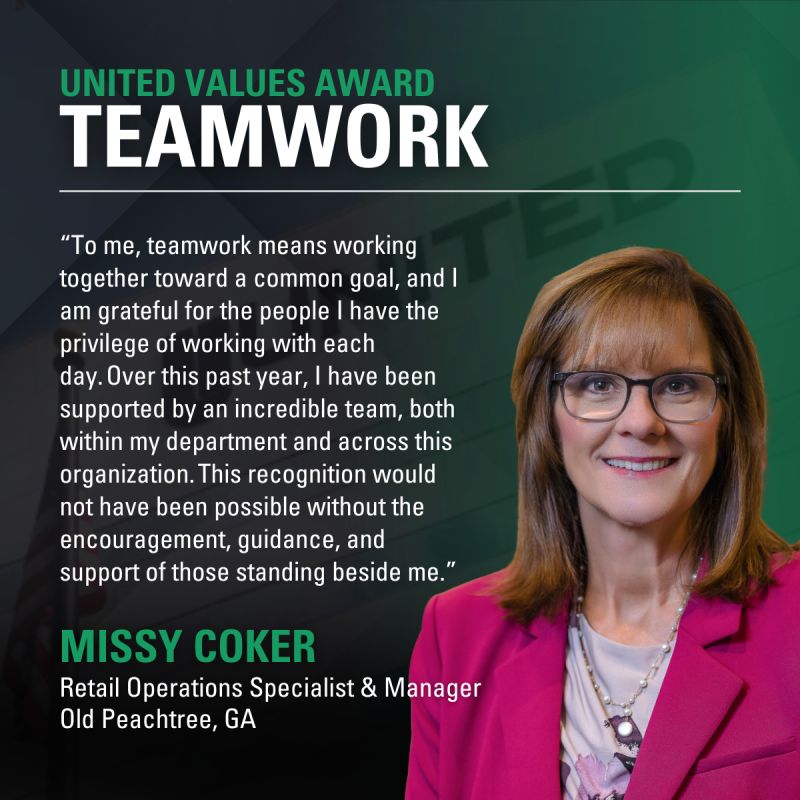United Values Award Teamwork Missy Coker