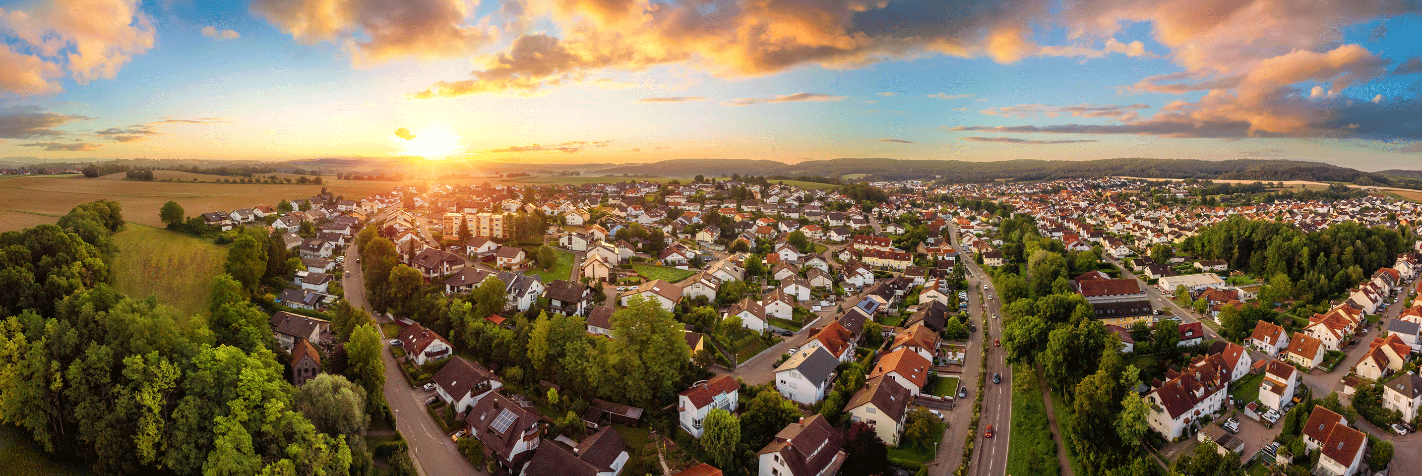 Aerial view of a neighborhood