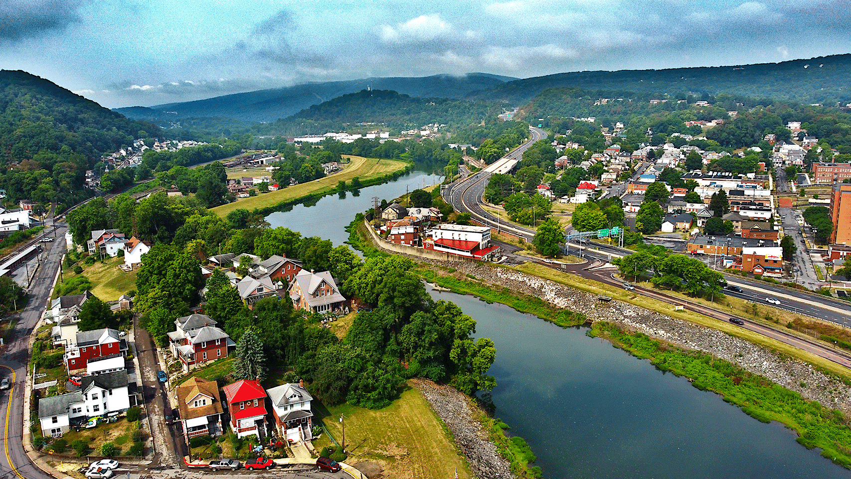 Aerial view of a neighborhood